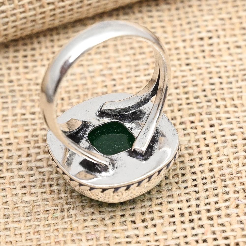 Faceted Green Onyx Gemstone Handmade Solid 925 Sterling Silver Ring Jewelry