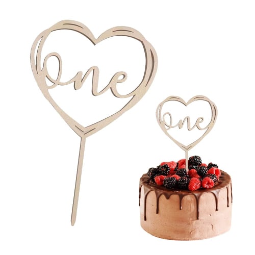 ESJNNK Wooden Cake Topper, 1st Birthday, One Happy Birthday, Heart-Shaped Cake Decoration, Party Decoration, Sweets, Fruits, Bento Box, Celebration, W