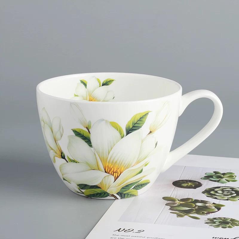 550ML, Bone China Breakfast Cups, Porcelain Tumbler Cup, Ceramic Coffee Mug, Large Mug with Handle, Cereal Bowl for Morning