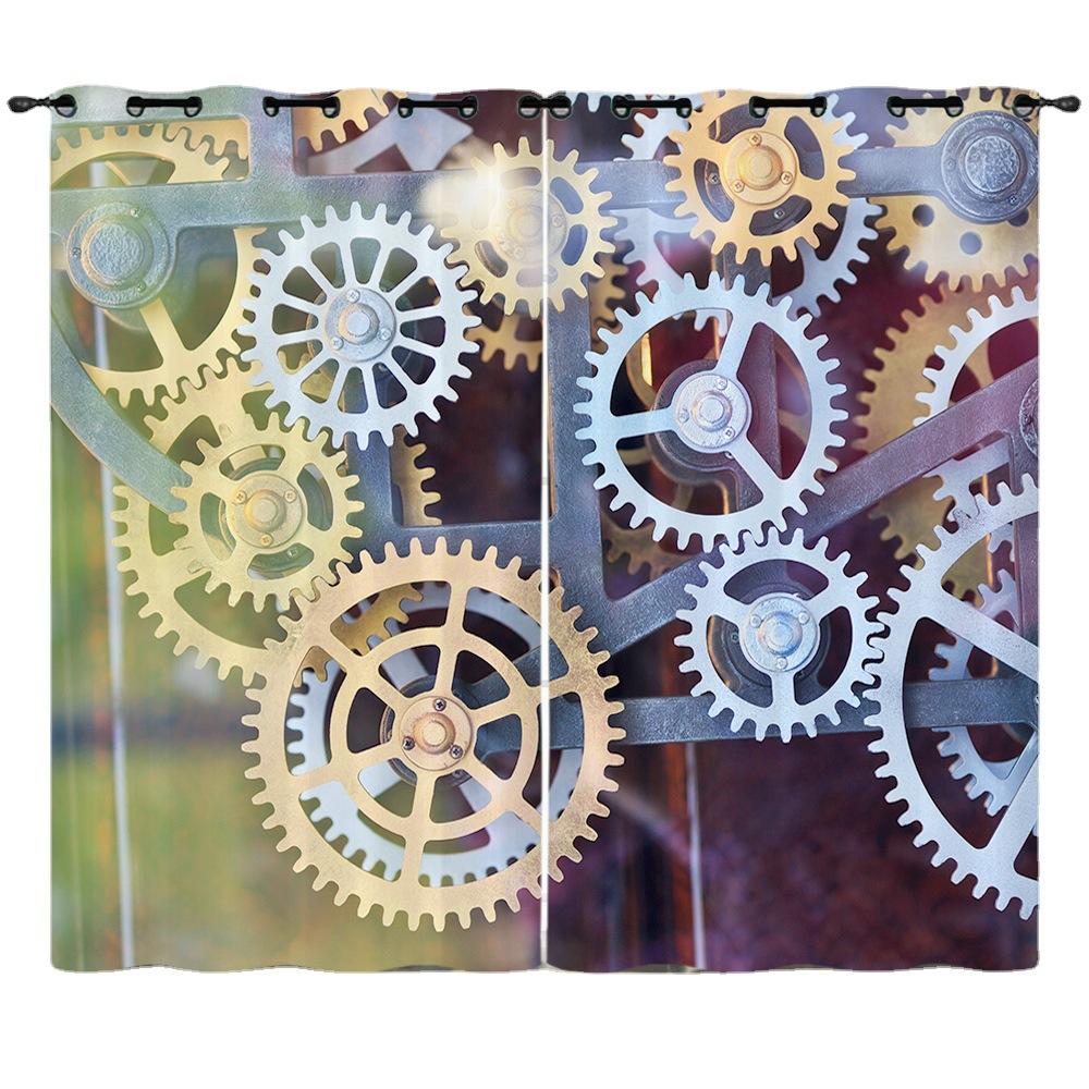 Industrial Wind Machinery Gear Rotation 3D Digital Printing Curtain Blackout Punching Can Be