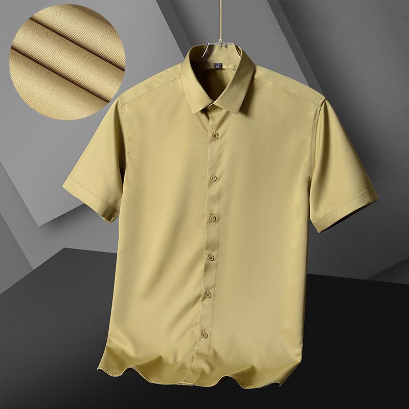 2026 New Spring Summer Men's Shirt Non-Ironing Anti-Wrinkle Business Casual Solid Color Elastic Smooth Short Sleeves Work Shirt