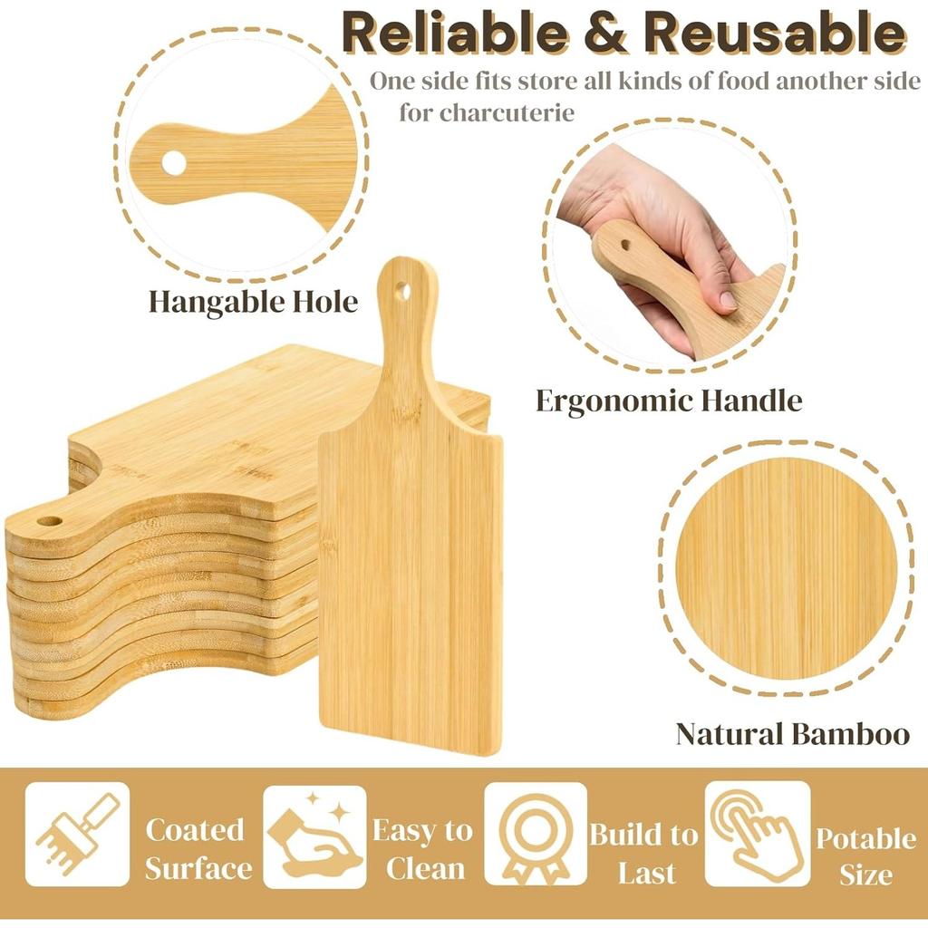 12 Pack Bamboo Cutting Board with Handle, 11" X 5" Individual Charcuterie Boards, Blank Laser Engraving Board, Bulk Food Platter, Mini Board