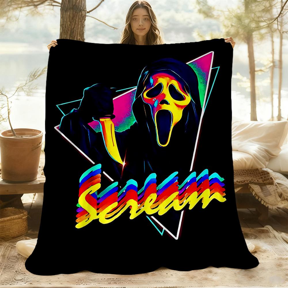 1pc Scream Mask Outdoor Blanket Lightweight Flannel, Soft & Warm, All Season Use for Sofa, Outdoor, Camping, Living Room, Office, Chair