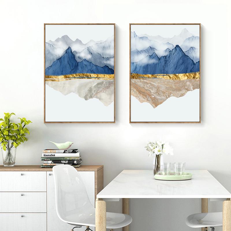 Golden Line New China Ink Landscape Scenery Abstract Painting Canvas Poster Print Wall Art Picture Modern Home Room Decoration No Frame