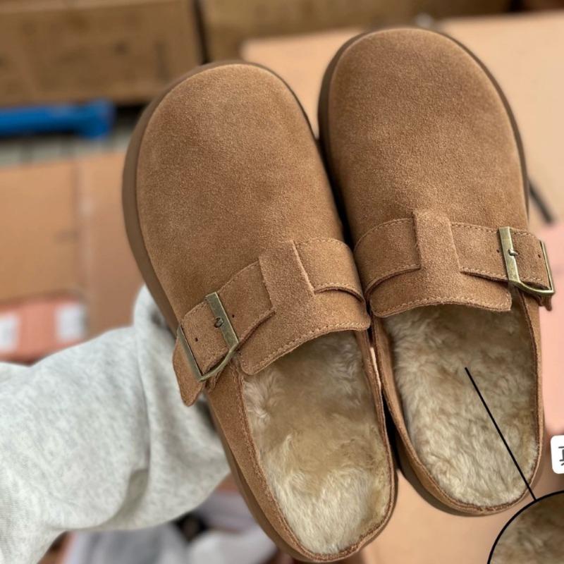 Thick-soled High-heeled Boken Half-drag Women's Autumn and Winter Models Versatile Matte Rabbit Hair Bag Head Slippers One-pedal Shoes