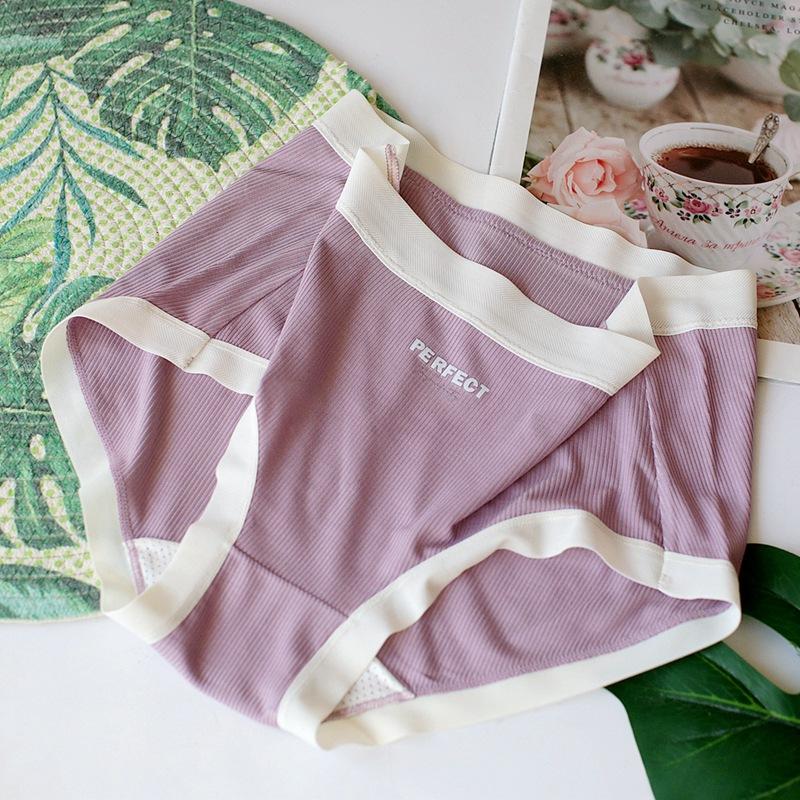 Ribbed Mid Waist Underwear Hip Wrap Breathable Women's Panties Comfortable Simple Triangles Threaded Panty