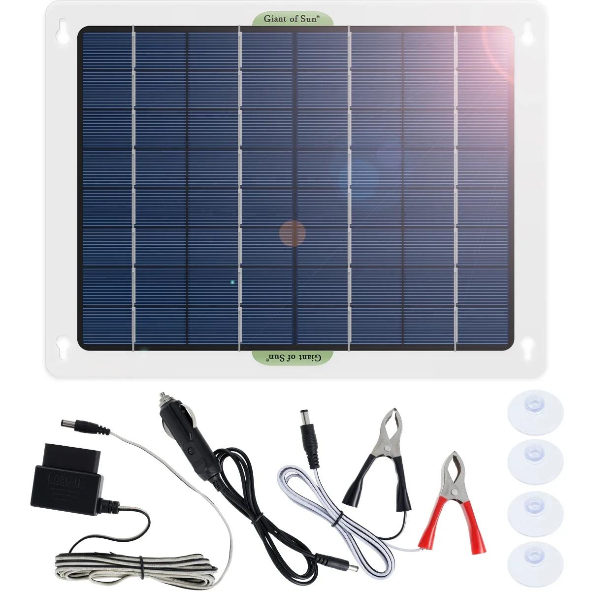 

12 В солнечное зарядное устройство для аккумулятора, зарядное устройство для аккумулятора автомобиля, мощный держатель с 4 присосками для автомобилей, лодок, автофургонов, аксессуаров чёрный