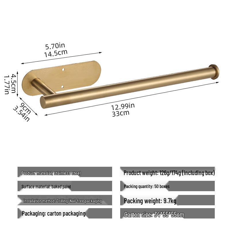 Väggmonterad pappershanddukshållare i rostfritt stål utan spik för badrum