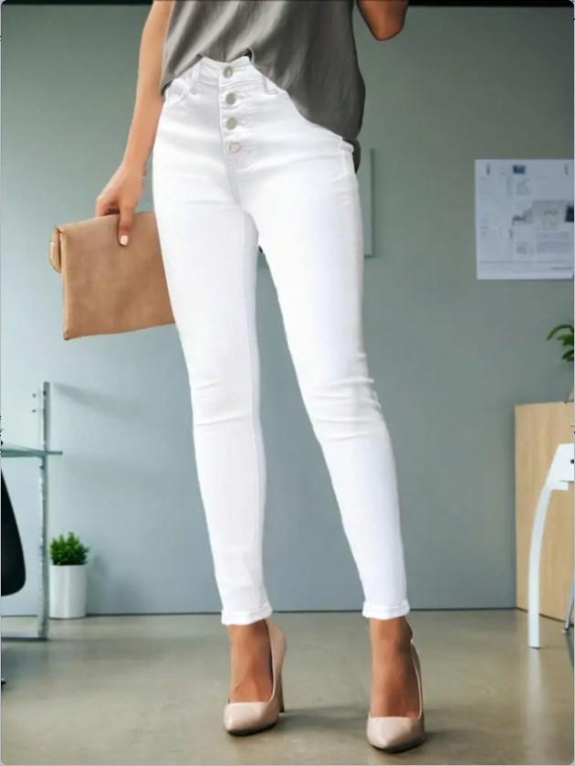 

High Waist Stretchy Skinny Jeans for Women - Ideal for Daily Wear Extra Large белый