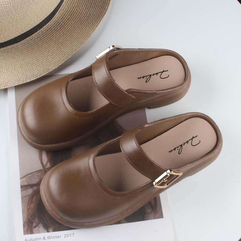 Schicke französische Ballerina-Hausschuhe für Damen mit dicker Sohle, höhenverstärkende Retro-Mary-Jane-Sandalen für den Sommer