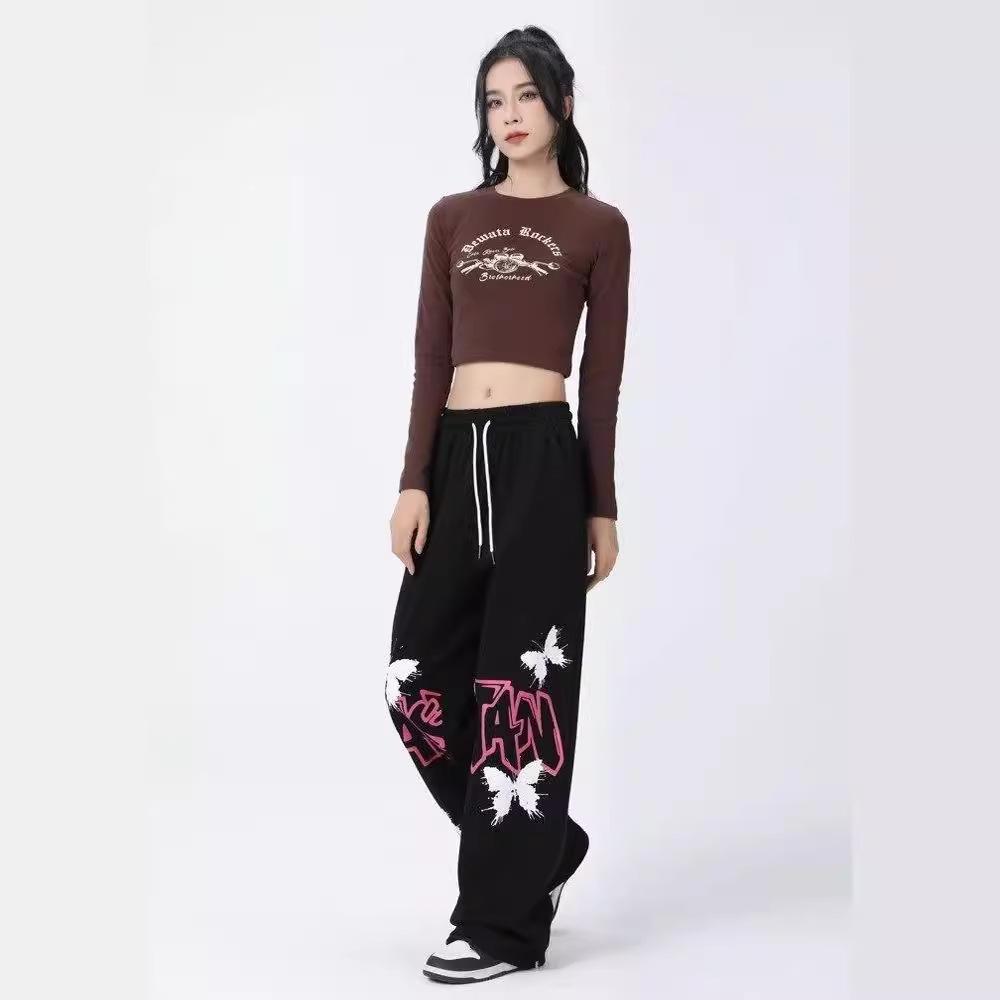 American Graffiti Butterfly Sweatpants: Korean Jazz Street Dance - Women's High-Design Spring/Summer Casual Wear