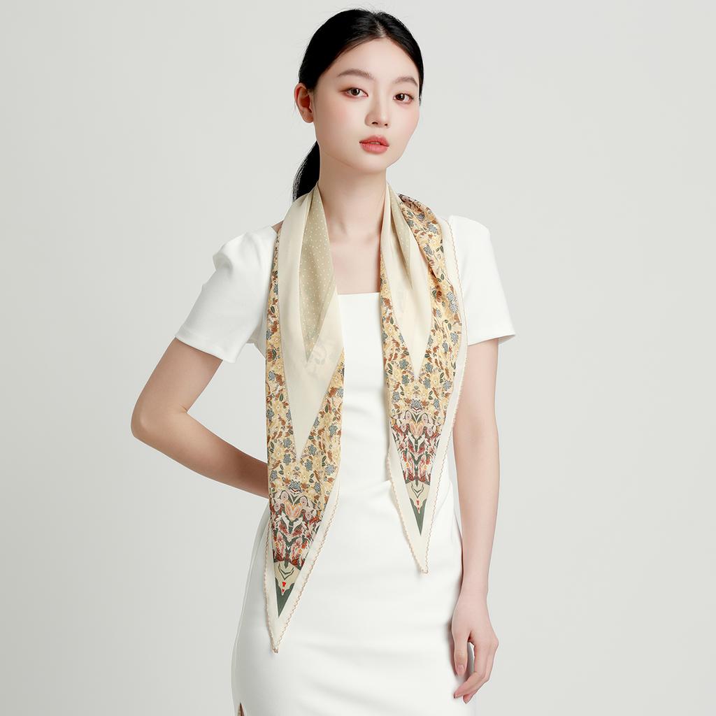 12mm 100% mulberry silk high-end fashion handmade crescent edge exquisite and versatile silk scarf for women