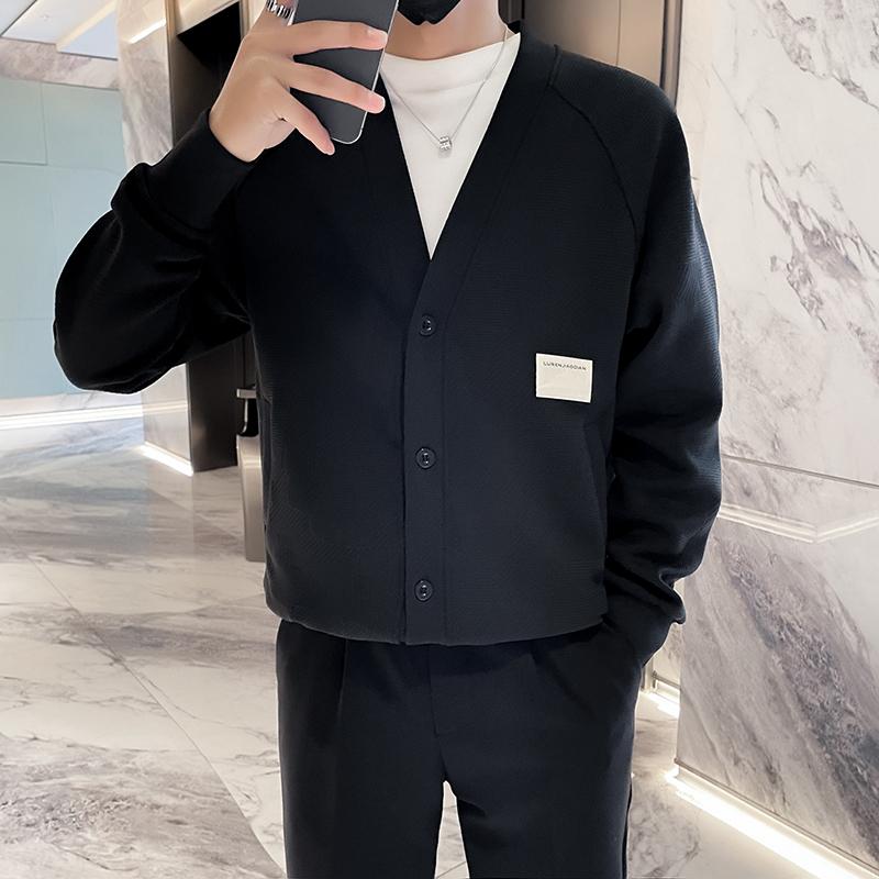 Cardigan nou de toamnă și iarnă, pulover retro american casual, stil relaxat, pulover cu gât în V, palton pentru bărbați, culoare uni