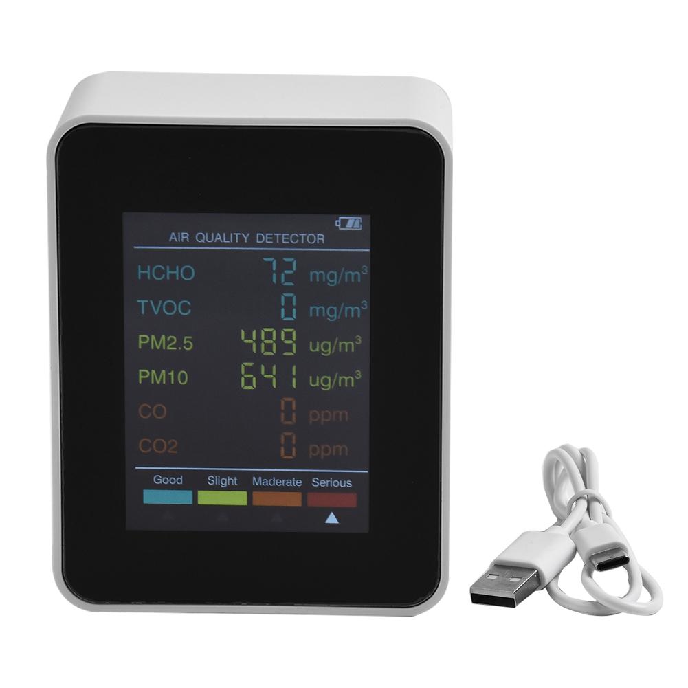 Portable 6 in 1 Air Monitor Detect PM2 5 PM10 HCHO TVOC in Home Office and Travel Settings with Real Time Data
