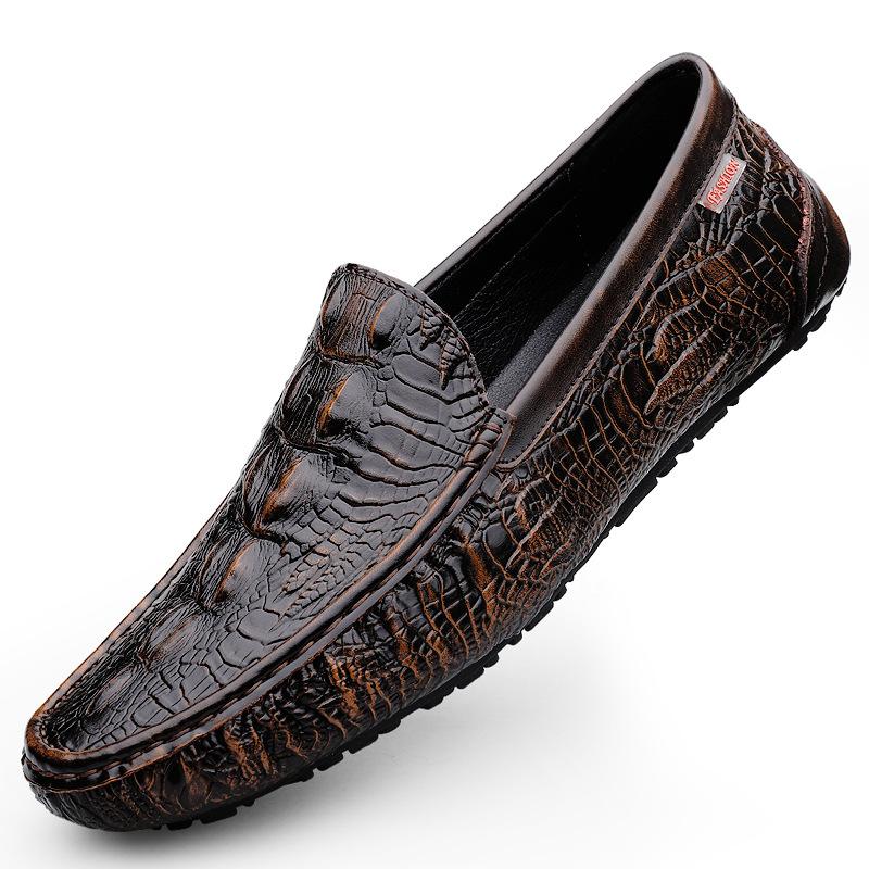 Pantofi Beanies Model Crocodil Bărbați Piele Naturală Piele de Vacă High-End Loaferi Casual Leneși cu O Pedală Bărbați