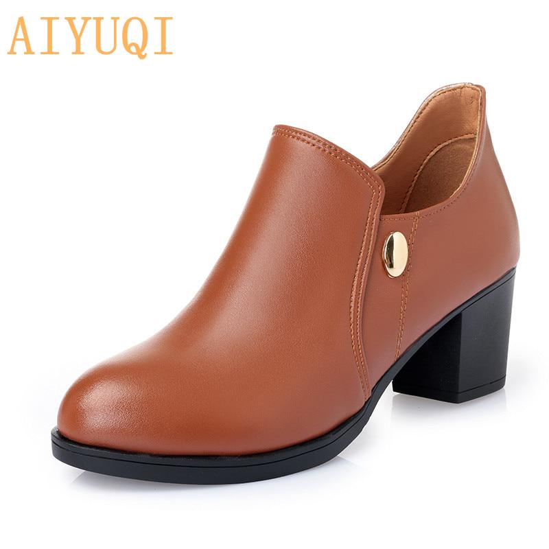 

Женская женская обувь из натуральной кожи, туфли на квадратном каблуке, женские сапоги Chaussure Femme с острым носком 39