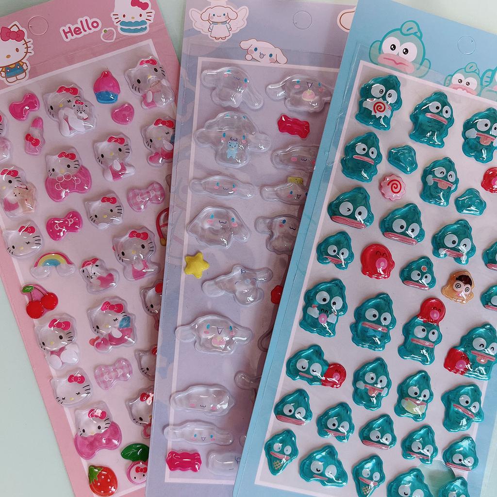 Sanrio Anime Hello Kitty Hangyodon 3D Hollow Relief Transparent Jelly Sticker Crystal Decorative Stickers DIY Accessories