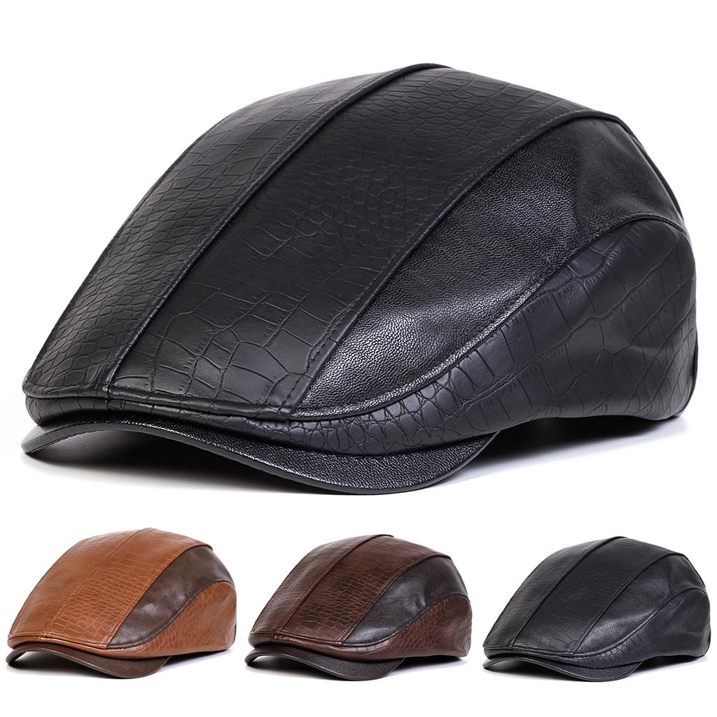 Unisex Retro Newsboy Caps Men British Painters Hats Autumn Winter Berets Leather Splicing Flat Cap Hip Hop Berets