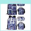 Charming Stitch Cartoon Backpack Set With Lunch Bag And Pencil Case Soft Polyester