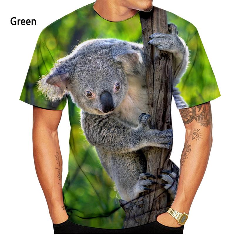 Summer Round Neck 3D Cute Koala Pattern Print Top Fashionable Casual Short Sleeved Men's T-shirts