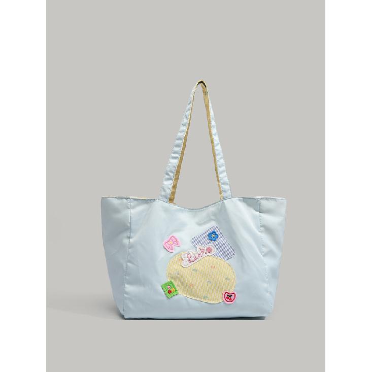 Japanese-style large-capacity shoulder bag for women, 2025 new model, double-sided canvas tote bag, casual commuter tote bag синий