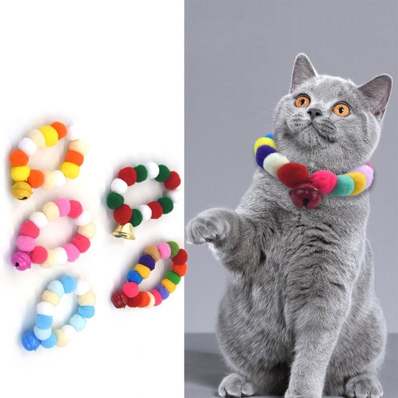 4pcs Festival Plush Pet Collars with Pompoms Bells Charm Colorful Furry Birthday Collar for Cats and Dogs