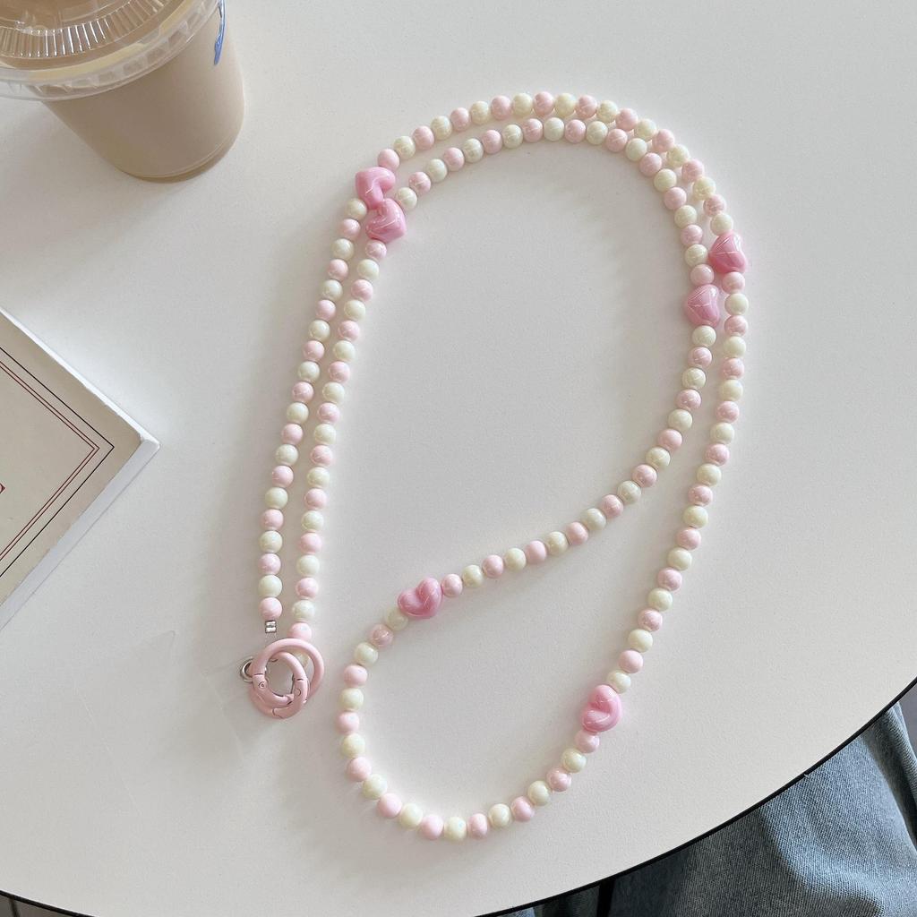 Bunte Perlenherz-Kette Umhänge-Handystrap - Verlustsicher, Passt für alle Hüllen
