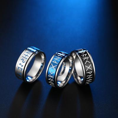 Nordic Style Titanium Steel Viking Script Rotatable Ring Niche Personality Luminous Glow