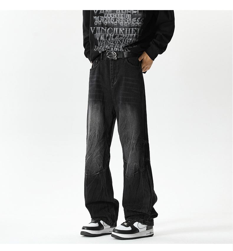Autumn and winter new lightning pattern washed straight jeans men's American retro cleanfit trendy loose casual pants