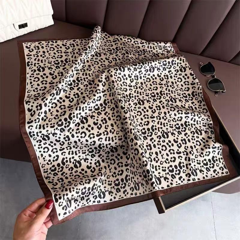 Silk scarf women's spring and autumn decoration versatile ins simple style striped square scarf streamer simulation silk fashion scarf scarf scarf