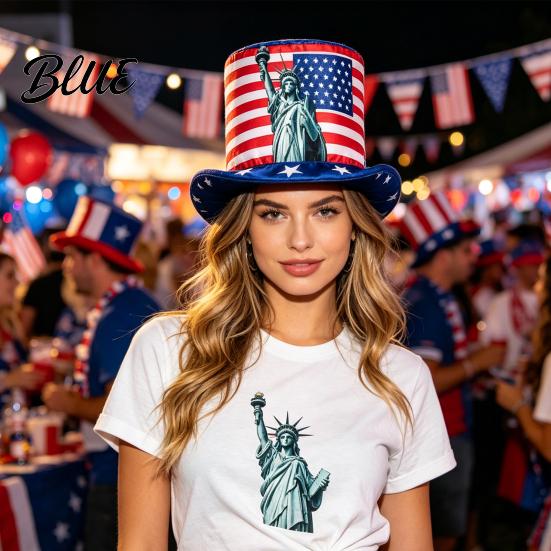 Fourth of July for 4th Flag Hat Top Hat American Uncle Costume July USA Red White Blue Patriotic Party