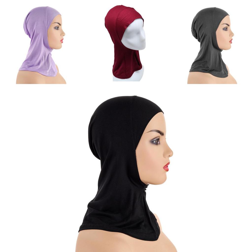 Women's Black Hijab Scarf Muslim Islamic Modal Solid Color Neck Head Under Scarf Cap