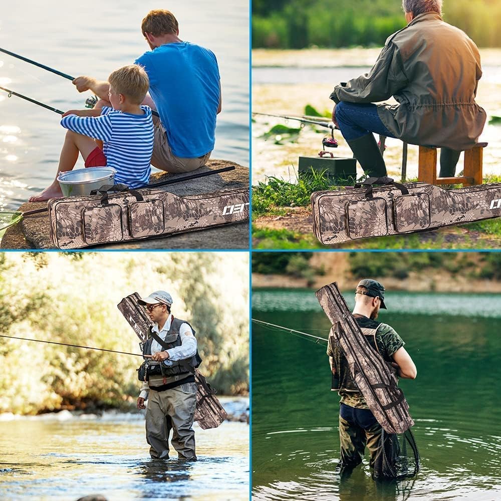 HUACHENG Fishing Rod Case, Fishing Bag, Foldable, Large Capacity, Portable Fishing Rod Bag, Fishing Rod Storage Bag, Tool Storage Bag, Rod Case, Tackl