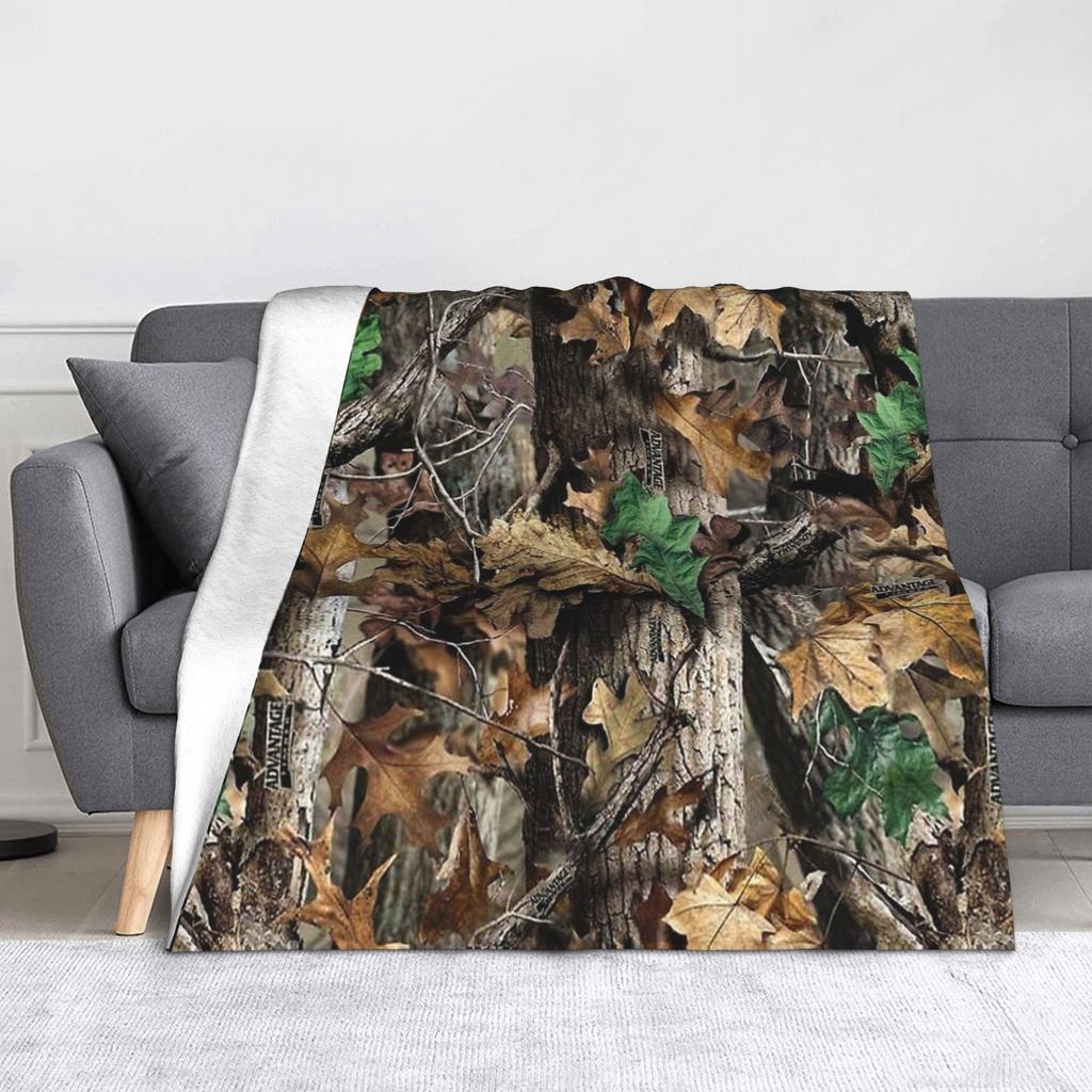 Tree Camouflage Fleece Throw Blankets Hunting Camouflage Pattern Blankets for Bed Travel Soft Plush Thin Quilt