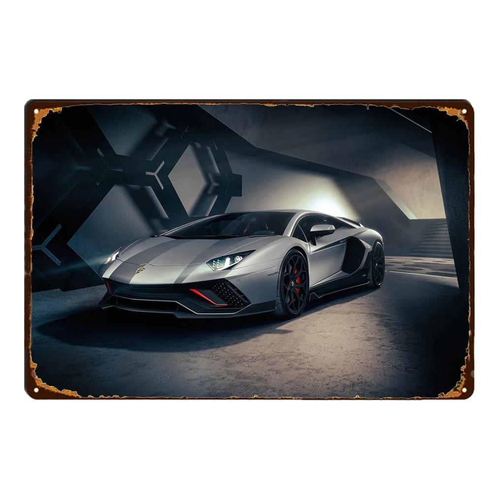 Sports Car Racing Poster Rust Shabby Tin Sign Art Decor Garage Bar Man Cave Signs Decorative Plaques Wall Metal Tin Plate Sig