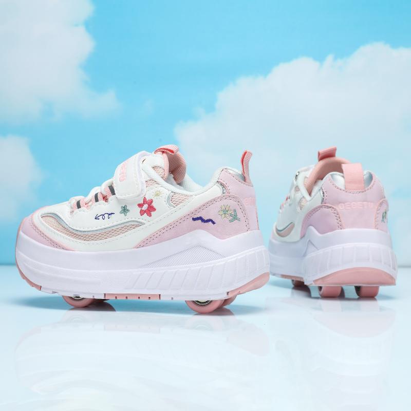 Boys/ Girls Deformed Shoes Four-wheel Dual-purpose Roller Skates Double Row Running Shoes Roller Skates Shoes with Wheels
