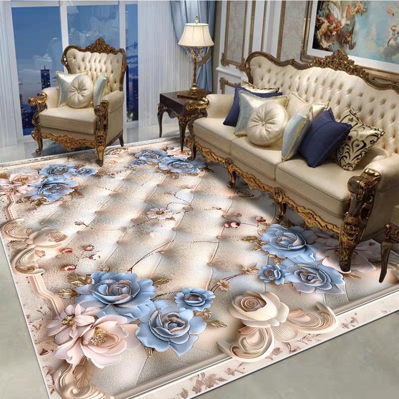 Dekorativní koberec v evropském stylu do obývacího pokoje, květinový vzor, velký rozměr, protiskluzové koberce, rohožka ke vchodovým dveřím, pratelný, přizpůsobitelný