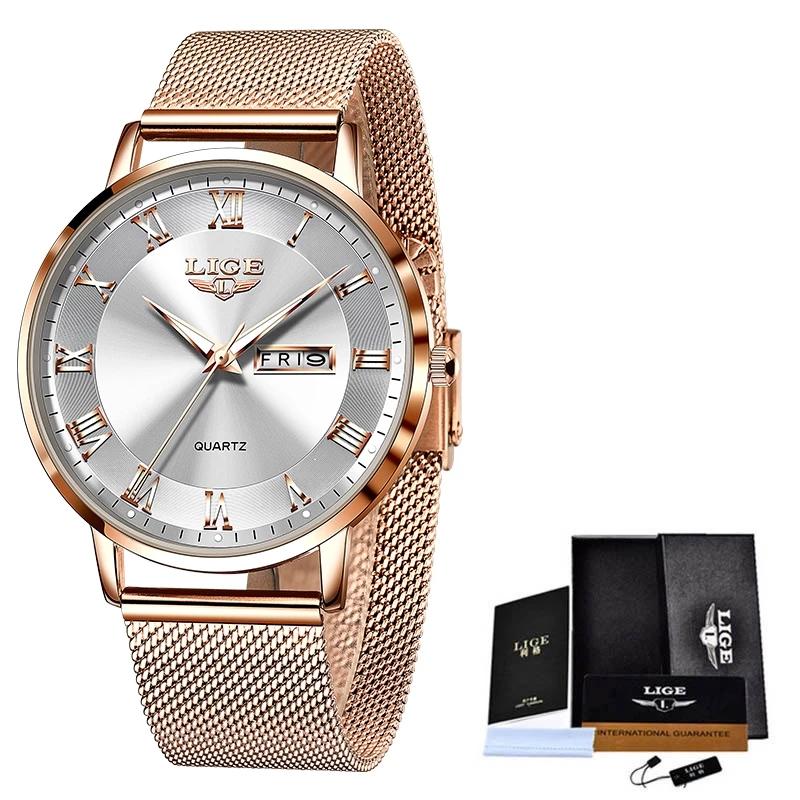 LIGE Luxus Damen Armbanduhr Damen Wasserdicht Roségold Stahlarmband Damen Armbanduhr Top Marke Armband Uhren Relogio Feminino