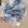 2Pcs Hair Tie High Elastic Rubber Band Hair Rope with Hand-Sewn Organza Flowers Imitation Pearl Pendant Ponytail Holder Hair Accessories