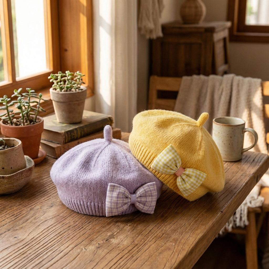 Spring & Autumn Baby Beret - Soft, Comfortable Cap with Creative Bow Tie for Newborns and Children