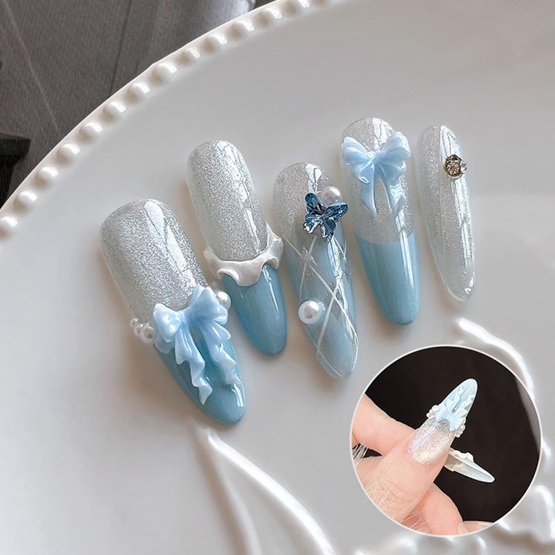 50Pcs 2Sizes Colorful Ribbon Bow Long Wavy Bow Nail Art Accessories 3D Resin Nail Charms Japanese Nail Decorat Cute Parts Ribbon