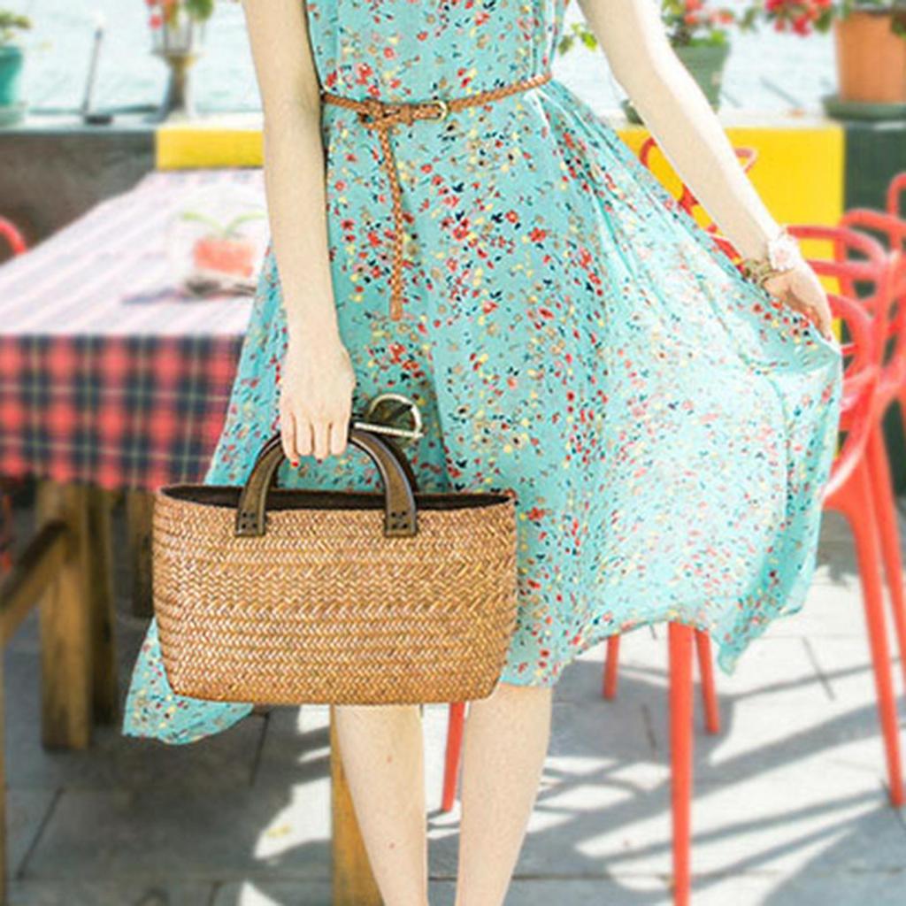 Stylish Casual Women Straw Handbag Handwoven Tote Bag Purse Hand Woven Rattan Birthday Gift