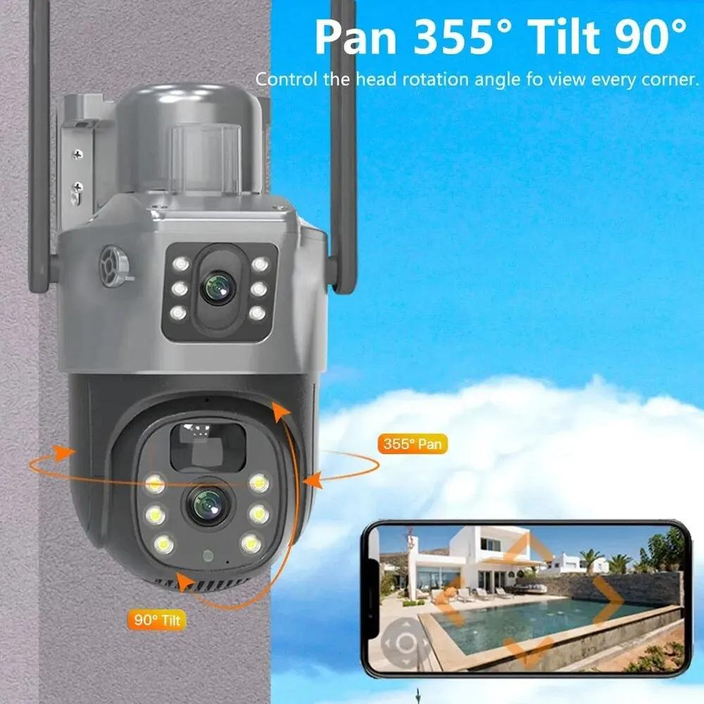 Kamera słoneczna PIR 4G Sim zewnętrzny podwójny obiektyw WiFi 8MP 4K IP Camara Panel słoneczny CCTV V380 Pro ochrona bezpieczeństwa wbudowana bateria