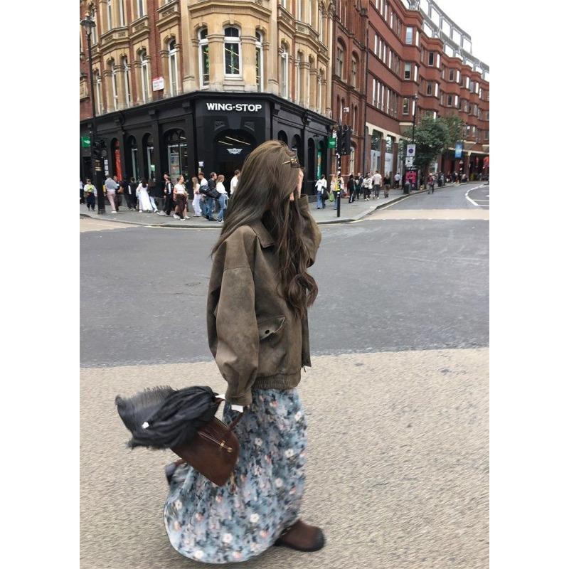 Autumn Casual Short Women Faux Suede Leather Jacket Vintage Biker Coat Loose Fit Retro Style