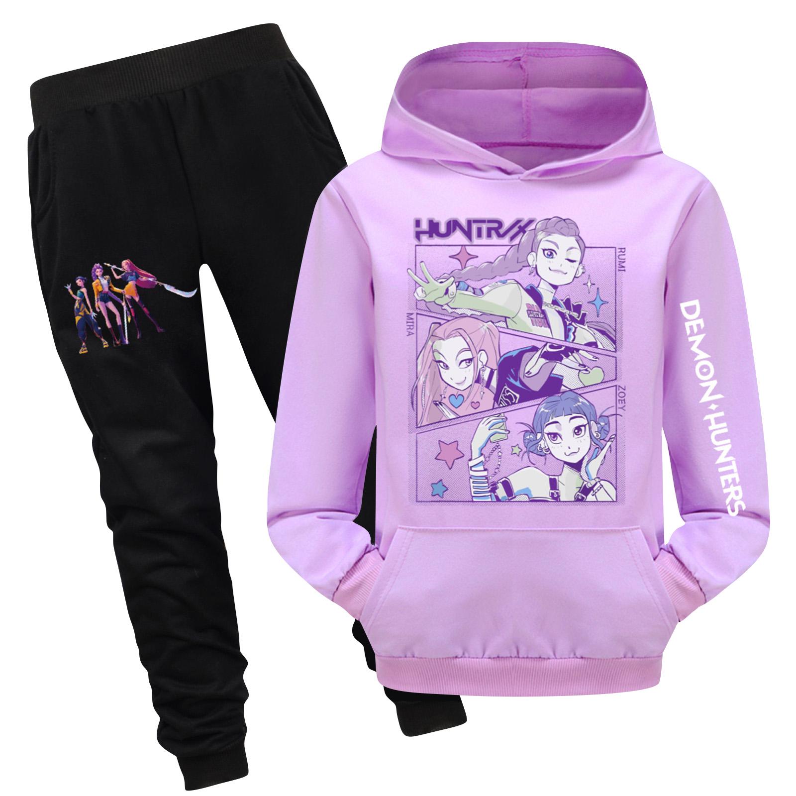 

Детский худи и брюки, двухпредметный спортивный костюм, комплект свитшота с длинным рукавом и принтом 140 фиолетовый