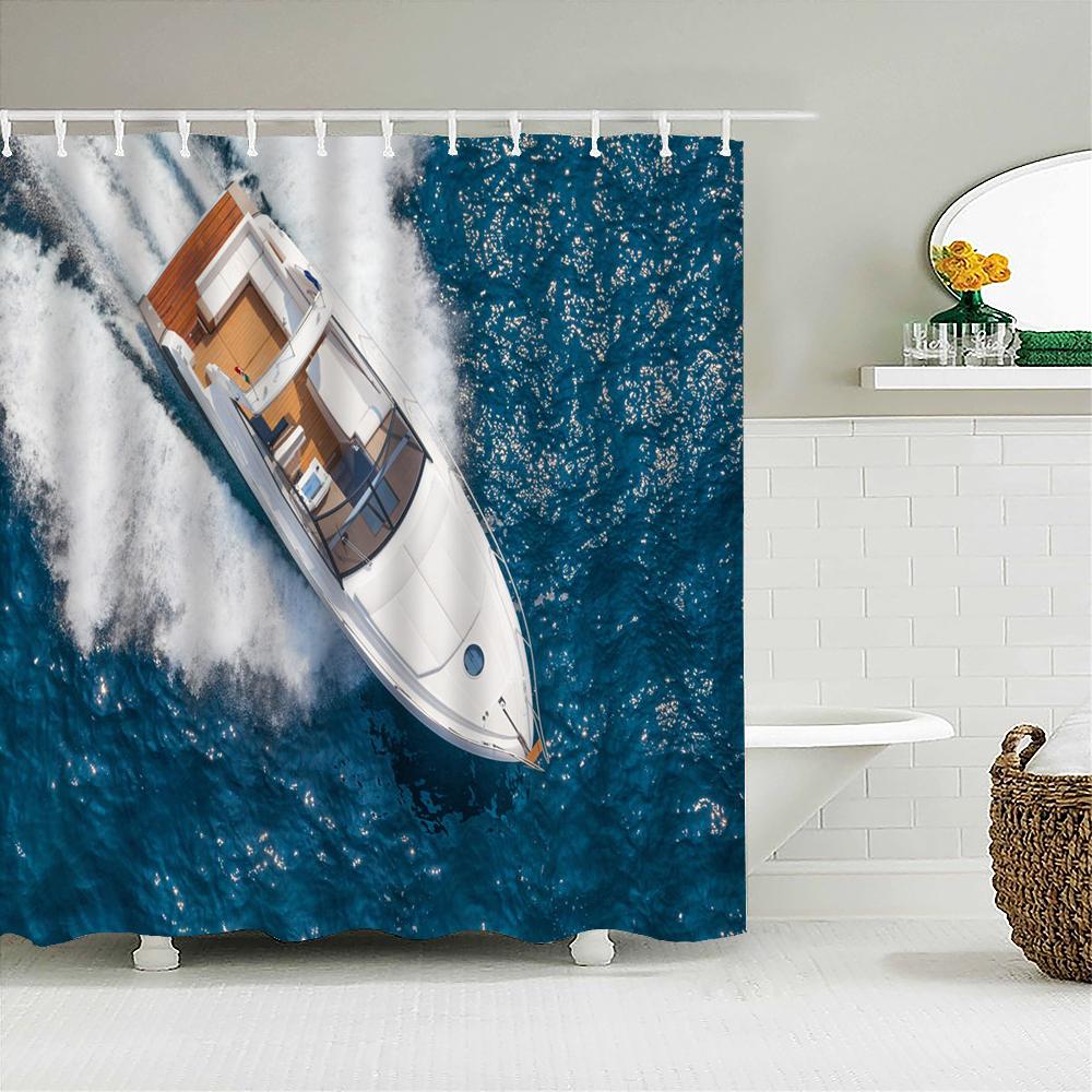 Old Pirate Ship Sea Shower Curtains 3d Printing Bath Curtain With 12 Hooks Bathroom Waterproof Polyester Cloth Bath Screen