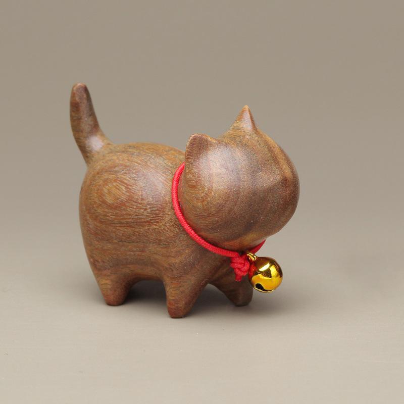 Green Sandalwood Carved Cat & Hippo Desktop Decoration for Home or Office