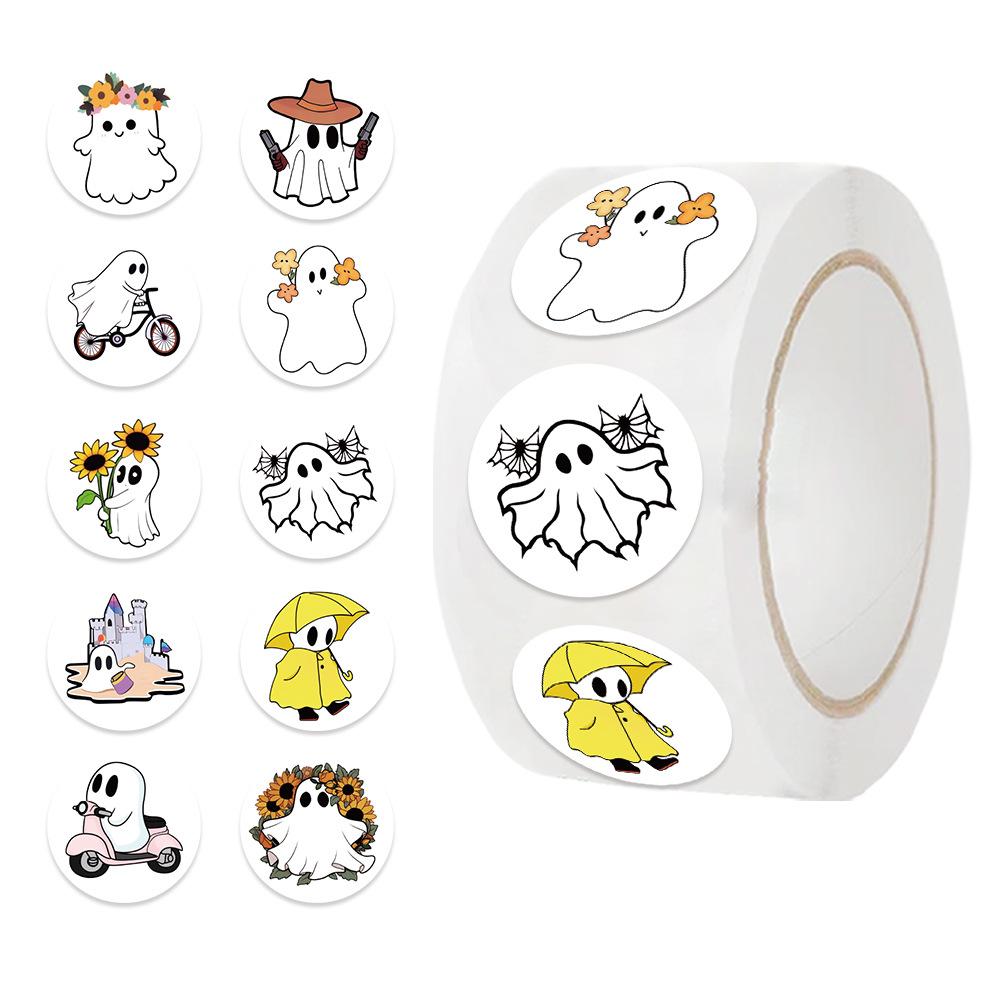 500 Pictures/roll Roll Sticker Tape Cartoon Halloween Cute Ghost Hand Account Material Envelope Seal