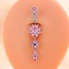 Long Dangled Zircon Belly Button Ring Pink Body Jewelry Stainless Steel Navel Piercing  Women