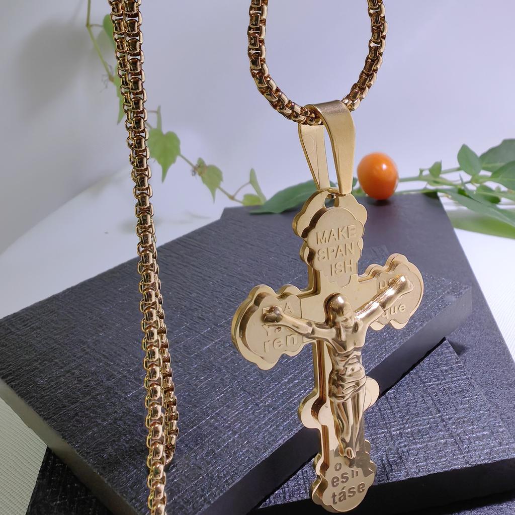 European and American Personalized Titanium Steel Handmade Chain Stainless Steel English Cross Pendant